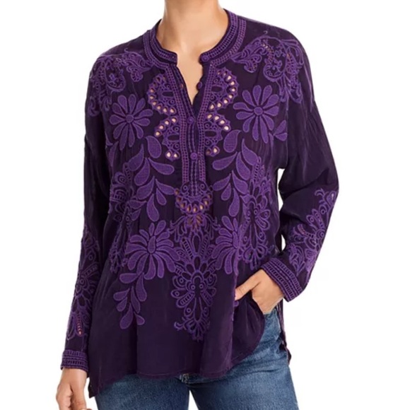 Johnny Was Elida heavily embroidered crocheted blouse NWT RARE XS - Picture 1 of 11